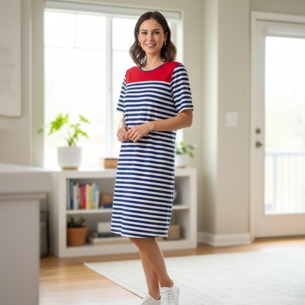 LuLaRoe Red and Blue Striped Midi Dress